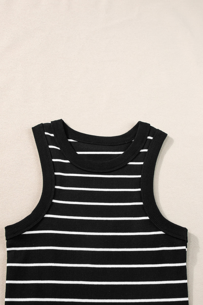 Black Stripe Ribbed Knit Tank Mini Dress