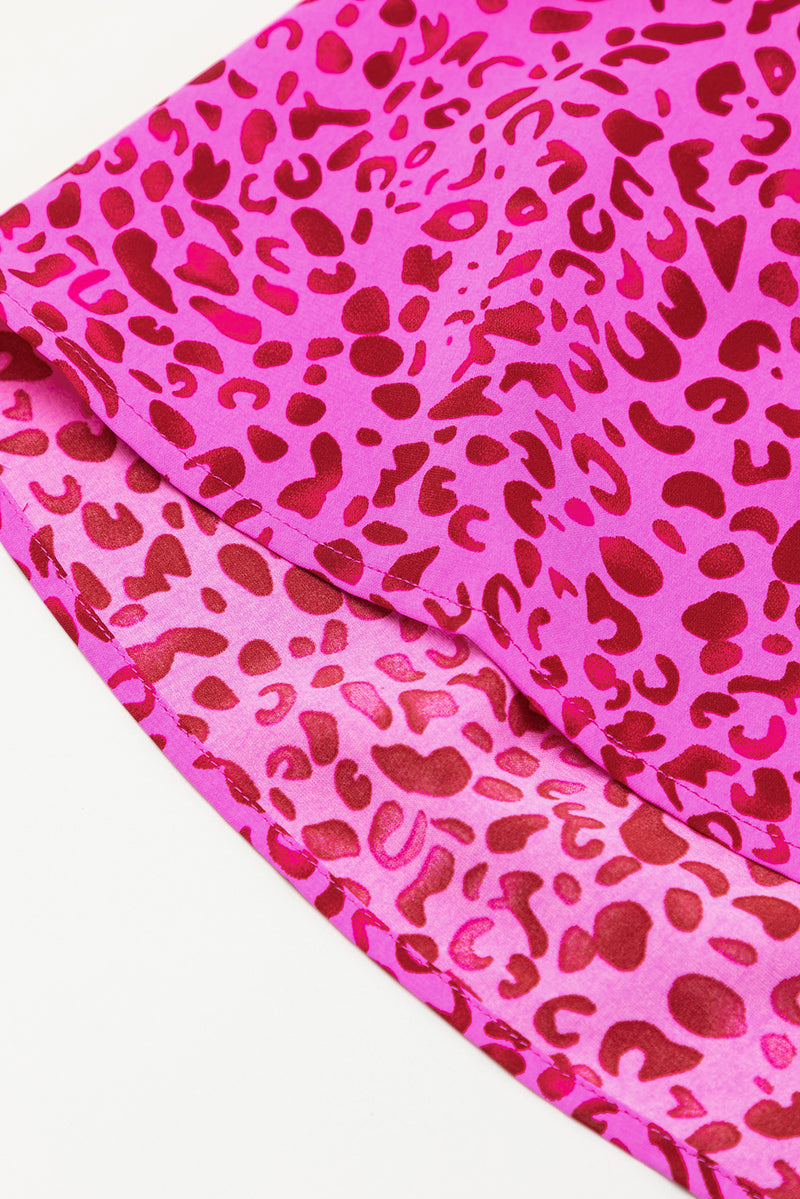 Rose Red Leopard Print Ruffled Trim Tiered Maxi Dress
