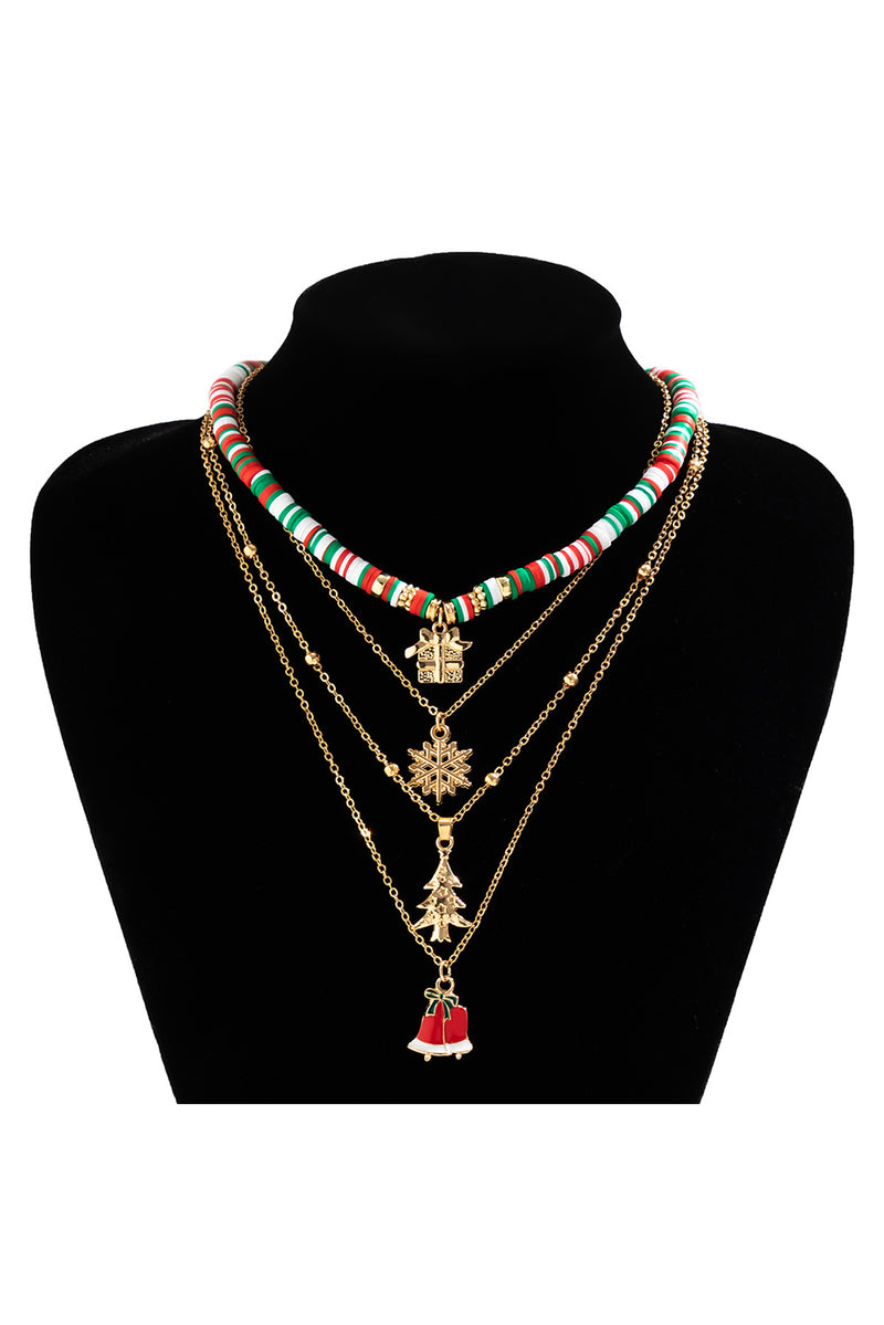 Gold Christmas Pendant Beaded 4pcs Necklace Set