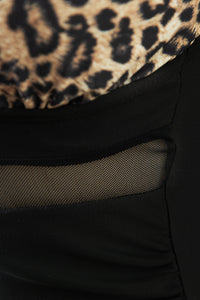 Brown Leopard Mesh Insert V Neck High Waist Monokini